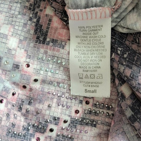 BLEU Top Womens S Pink Gray Long Bell Sleeve Boho Peasant Blouse Rhinestones - Picture 12 of 12